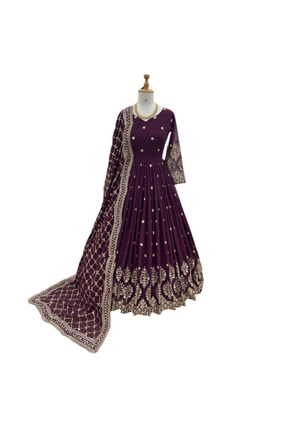 MYSMAR Purple Faux Georgette Gown Set - HRT4291 | Purple