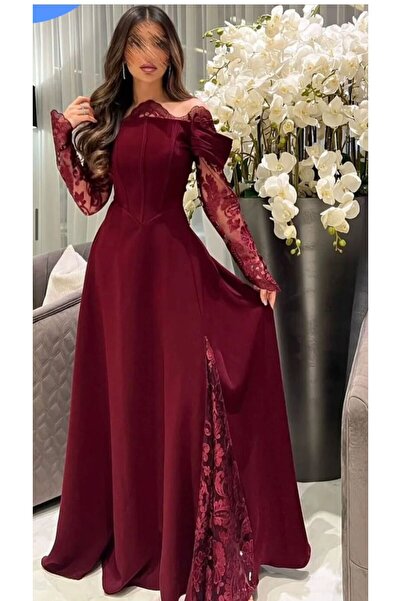 Razan Fashion Evening dress for special occasions, burgundy flared