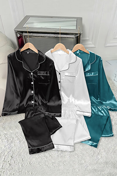 Sweet Dream Silk Satin Pajama Set for Women 6 Pcs Lounge Sleepwear Button Dow...
