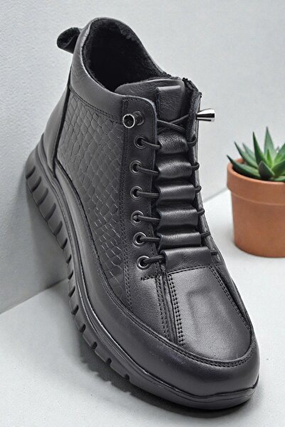 ISPARTALILAR 1458-1 Full Orthopedic Black Genuine Leather Women's Boots Shoes...