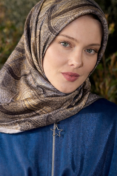 Levidor Tivil İpek Eşarp IST 600 - 1 Siyah-Vizon Etnik Desen