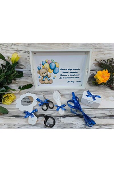 OBSIDION Set tavita taiere mot/turta colorata cu print, 6 piese - albastru Te...