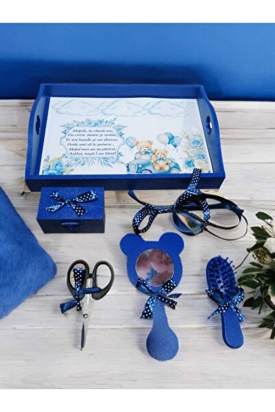 OBSIDION Tavita mot / turta colorata cu print - Navy Teddy Car