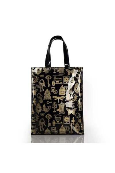 Generic Harrods Black Bag with Golden Patterns - Medium Size