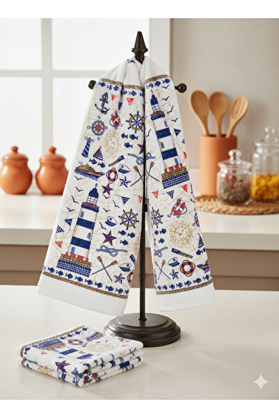 Fırsato EKO Havlu Dokulu DenizFeneri Desenli 40x70 4'lü Mutfak Havlusu | Kuru...