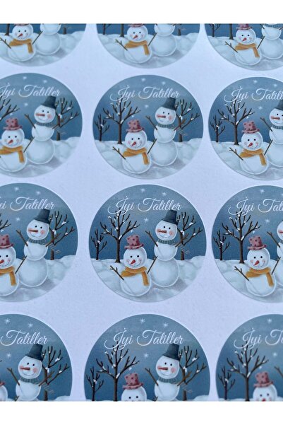 KanvasSepeti İyi Tatiller - Kardan Adam Model Kış Temalı Etiket - Opak Sticke...