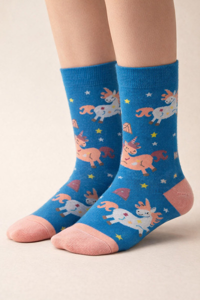 Katia&Bony Girl's unicorn patterned knee-high socks - dark blue