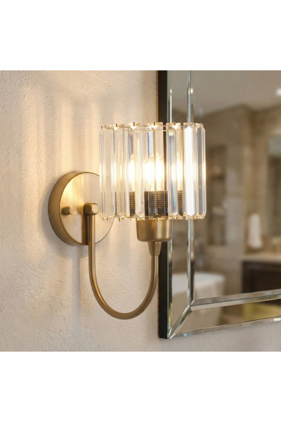 MOİRA Gold Crystal Stone Sconce Modern Wall Light E27 Lampholder Bedroom Bath...
