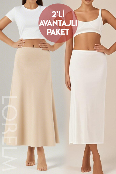 Lorelm Kadın Penye Diz Altı Uzun Maxi Etek Elbise Astarı Jüpon Kombinezon