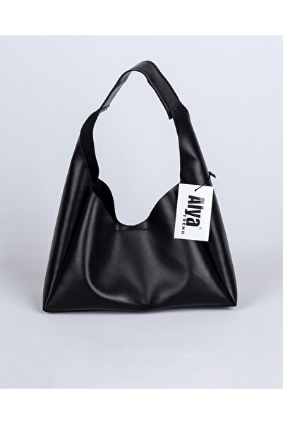 Nudia Black Faux Leather Hand and Shoulder Bag with Snap Closure