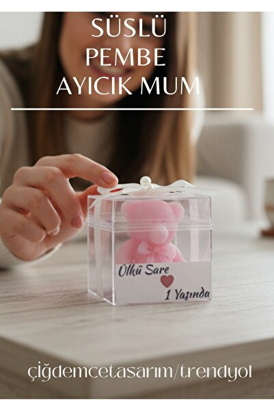çiğdemcetasarım 10 Adet İsme ÖZEL Kurdeleli Kutulu Ayıcık Mum