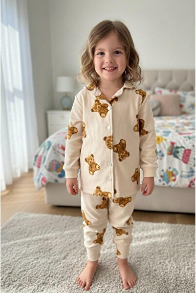 mayakids Bear Patterned Front Buttoned Girls' Pajama Set