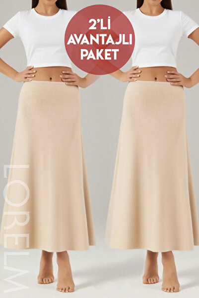 Lorelm Kadın Penye Diz Altı Uzun Maxi Etek Elbise Astarı Jüpon Kombinezon