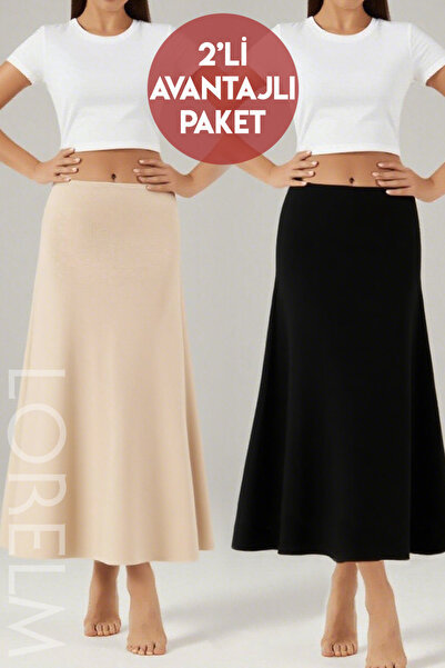 Lorelm Kadın Penye Diz Altı Uzun Maxi Etek Elbise Astarı Jüpon Kombinezon