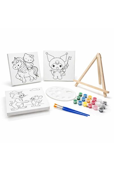 Giysi Kutusu Ahşap Şövaleli Çocuk Boyama Seti – 20x20 cm Tuval, Akrilik Boya ...