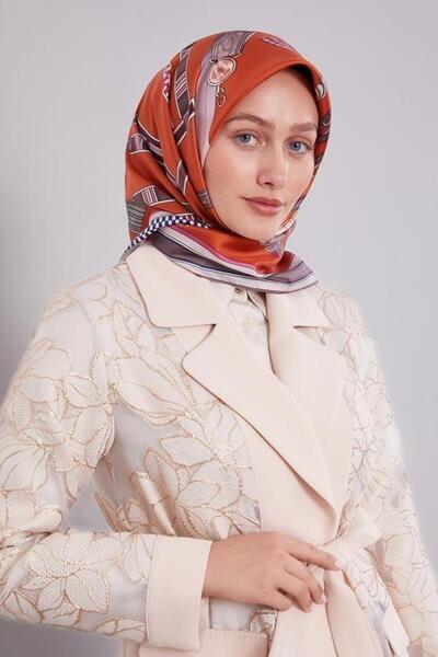 Levidor Tivil İpek Eşarp IST 1528 - 4 Kiremit Karışık Desen