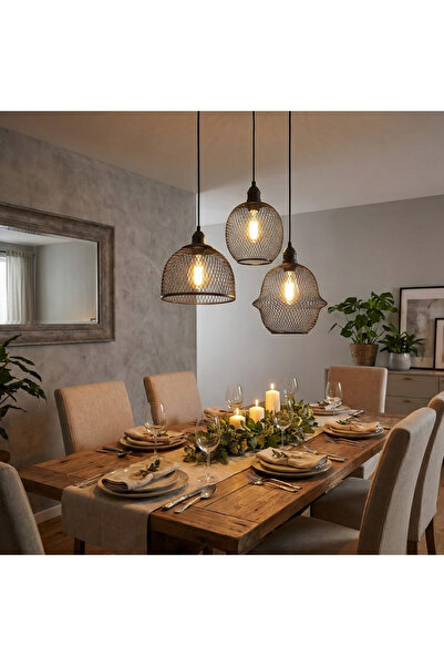 MOİRA Modern Kafes Avize E27 Duy Siyah Mutfak Salon Yatak Odası 3'Lü Tepsi Sa...