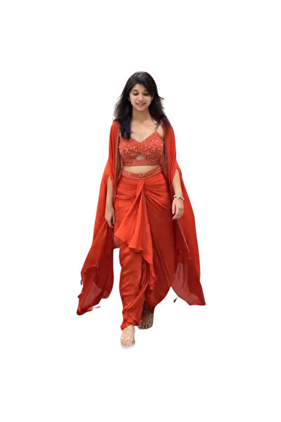 MYSMAR Orange Silk Choli Dhoti & Srug - HRT3606 | Orange