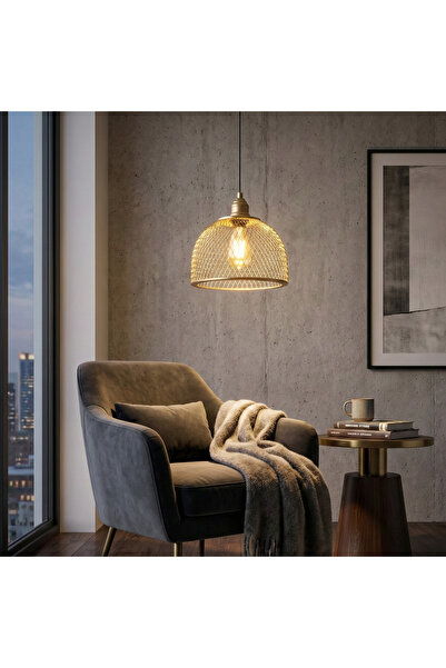 MOİRA Gold Kafes Modern Tekli Sarkıt Avize E27 Duy Mutfak Salon Yatak Odası A...