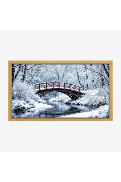 Tajridhome لوحة طبيعة هادئة - جسر خشبي - ثلوج بيضاء - هادئ - لوحات طبيعة - لو...