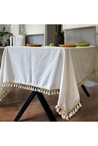 DNC HOMETEX مفرش طاولة من الكتان الخام باللون الكريمي