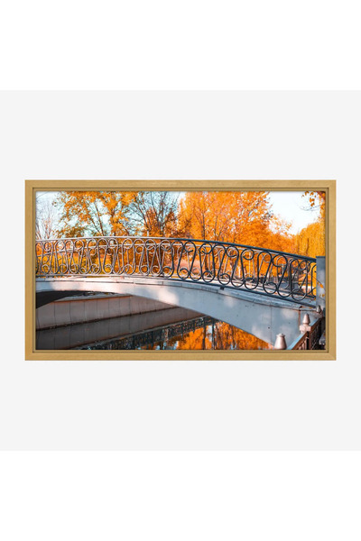 Tajridhome لوحة جسر - جسر معدني - أشجار صفراء - هادئ - لوحات طبيعة - لوحات كا...