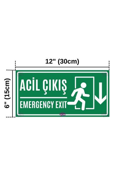 Hayg Equipment Emergency Exit Sign down Direction – Aluminum Emergency Exit Door Direction Sign - 15X30 cm