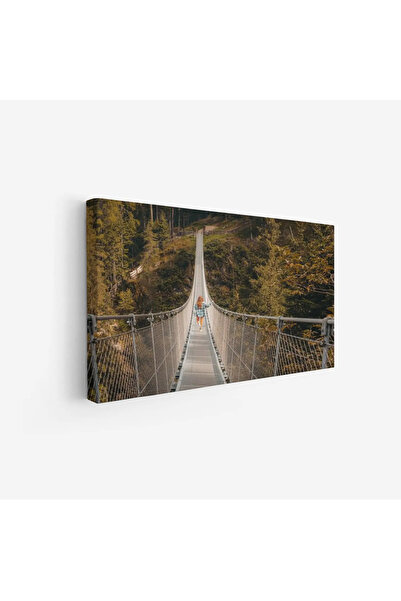 Tajridhome Suspension bridge painting - person walking - green forests - peac...