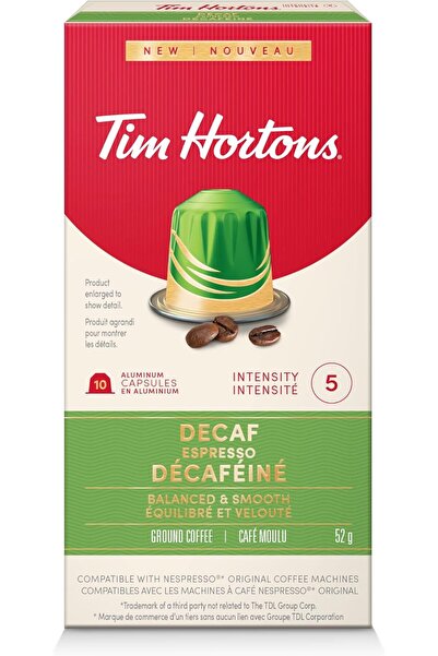 Tim Hortons كبسولات إسبريسو منزوعة الكافيين متوافقة مع خط نسبريسو الأصلي، 10 ...