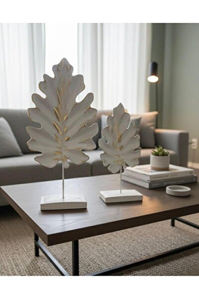 Mirsa Global Dekoratif Çınar Ağacı Yaprak 2 Li Gold Masa Üstü Sehpa Ev Dekora...