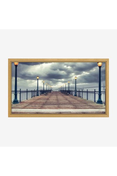 Tajridhome لوحة شاطئ - رصيف خشبي - سماء غائمة - هادئ - لوحات طبيعة - لوحات كا...