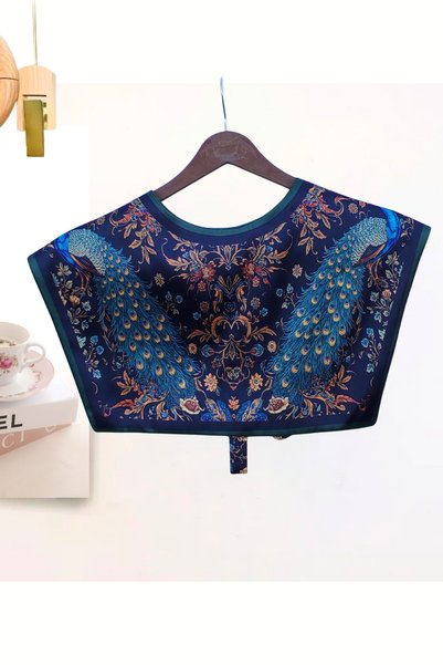 nurfemina Peacock and Tropical Leaf Patterned Luxury Shoulder Shawl |   Peacock Splendor Scarf Collar