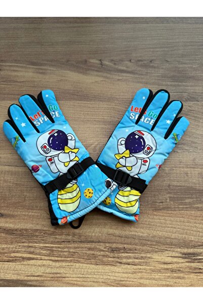 Blotch قفازات التزلج والثلج للأطفال مبطنة باللون الفيروزي مع شخصية رائد فضاء ...