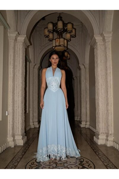 SKY dresses Sky blue dress with embroidered trim