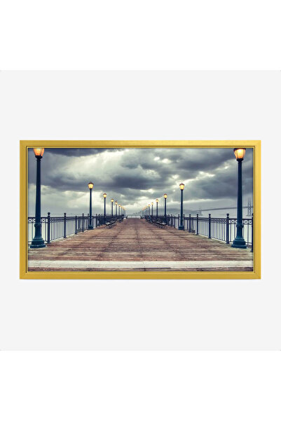 Tajridhome لوحة شاطئ - رصيف خشبي - سماء غائمة - هادئ - لوحات طبيعة - لوحات كا...