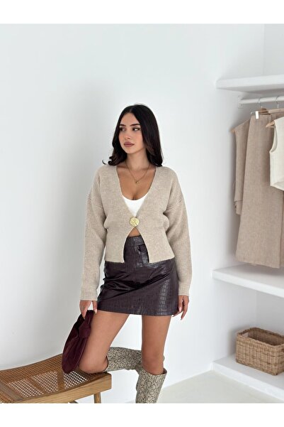 Moon Design Yumuşak dokulu düğme detaylı triko hırka