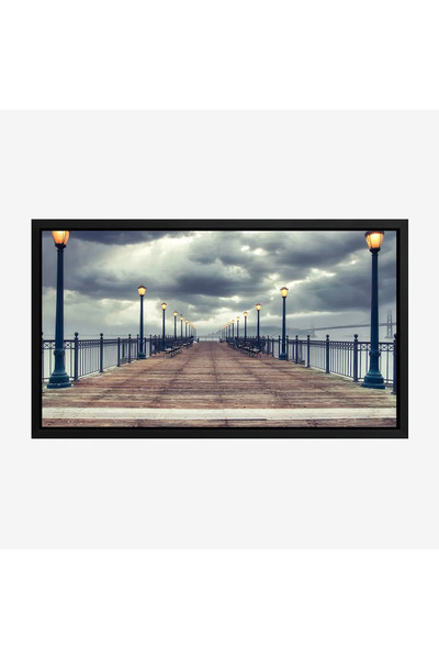 Tajridhome لوحة شاطئ - رصيف خشبي - سماء غائمة - هادئ - لوحات طبيعة - لوحات كا...