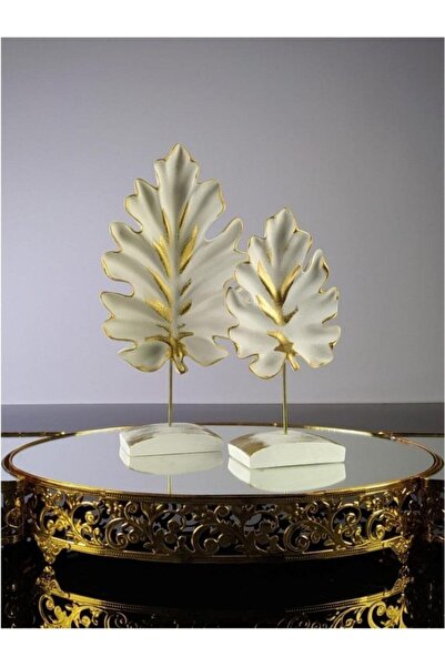 Mirsa Global Dekoratif Çınar Ağacı Yaprak 2 Li Gold Masa Üstü Sehpa Ev Dekora...