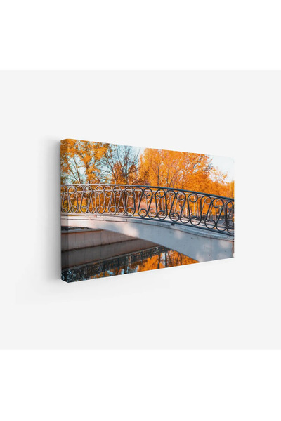 Tajridhome لوحة جسر - جسر معدني - أشجار صفراء - هادئ - لوحات طبيعة - لوحات كا...