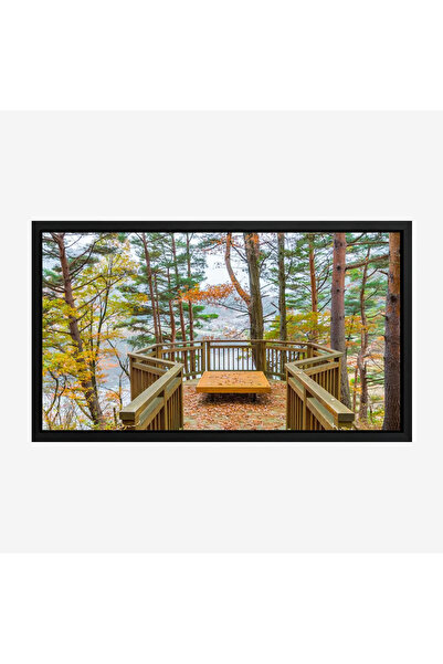 Tajridhome لوحة طبيعة هادئة - منصة خشبية بين الأشجار - ألوان دافئة - هادئ - ل...