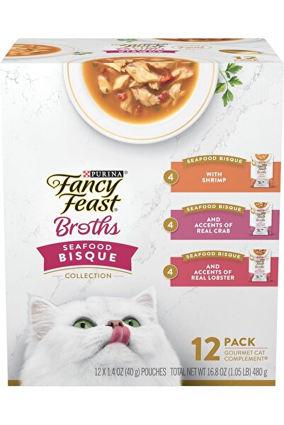 Fancy Feast Purina Variety Pack Grain Free Wet Cat Food - Seafood Broth (12) ...