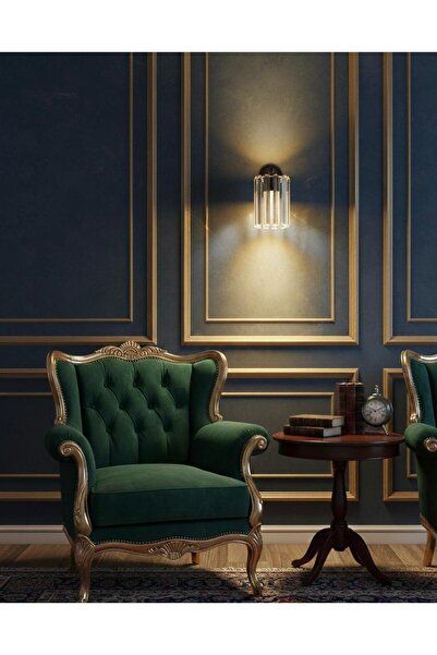 BİAVİZE Black Chrome Wall Sconce with Crystal Stones