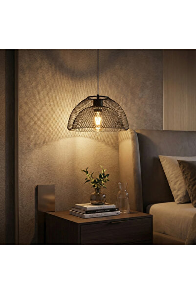 MOİRA Siyah Kafes Modern Tekli Sarkıt Avize E27 Duy Mutfak Salon Yatak Odası ...