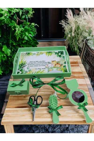 OBSIDION Set tavita taiere mot/turta colorata cu print, 6 piese - verde animale