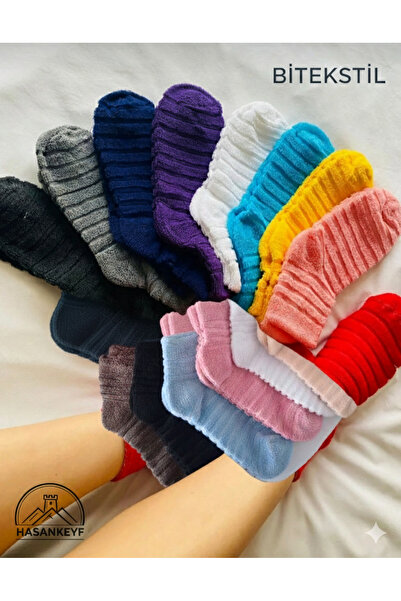 Bitekstil Kadın kışlık patik ters havlu yumuşak renkli termal karışık renk