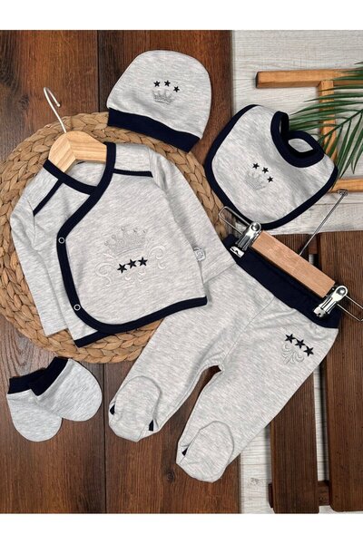 Kids Kingdom Cotton Crown Patterned 5-Piece Baby Boy Set