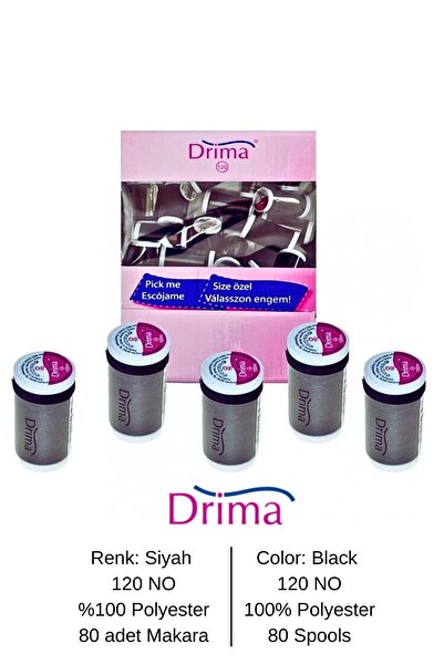 Drima Чорний 100% поліестер Міцна швейна нитка 80 штук в коробці