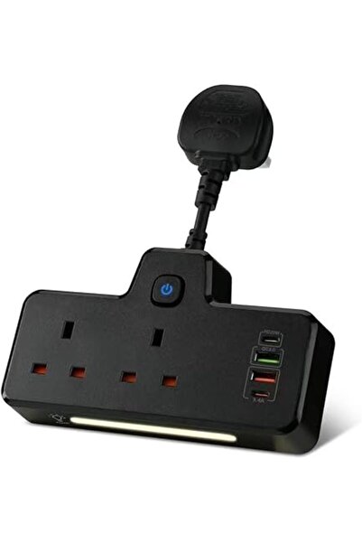 Generic مقبس جونيا 6 في 1: شاحن جداري، منفذا AC، شحن PD 20W، وضوء ليلي مدمج