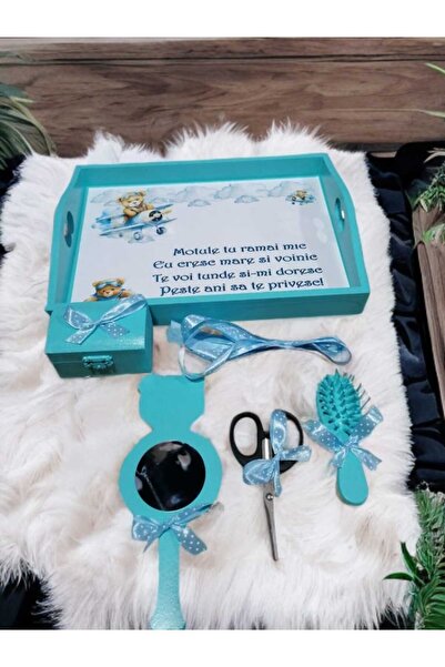 OBSIDION Tavita mot / turta colorata cu print - Turquoise Teddy Pilot