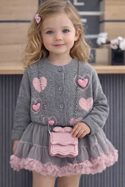ipekkids Girls' Clothing Knitwear Cardigan Skirt Bag 3-Piece Set
